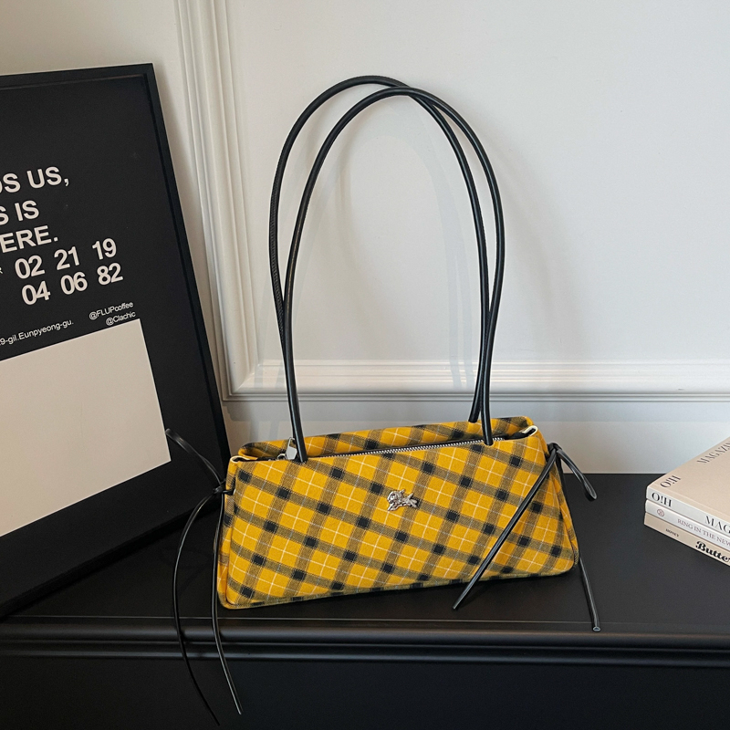 Luxury Bags Affordable - Moda Mikrofiber Çizgili Ekose Fermuarlı Fiyonklu