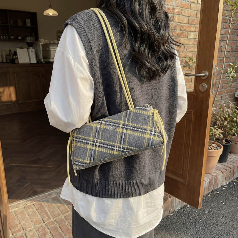Luxury Bags Affordable - Moda Mikrofiber Çizgili Ekose Fermuarlı Yaylı
